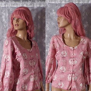 Vintage 60s Novelty Print Blouse 1960s Littel Red Riding Hood Toile Size Small